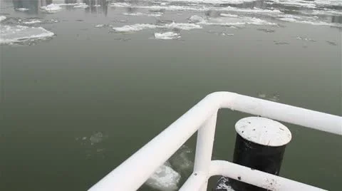 Ice on River 17 dock Stock Footage 10750589