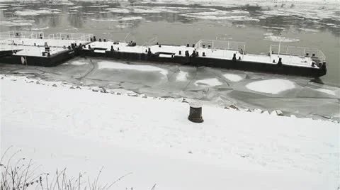 Ice on River 22 dock Stock Footage 10750695