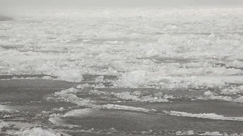 The Ice On The River clouse up panorama Stock Footage