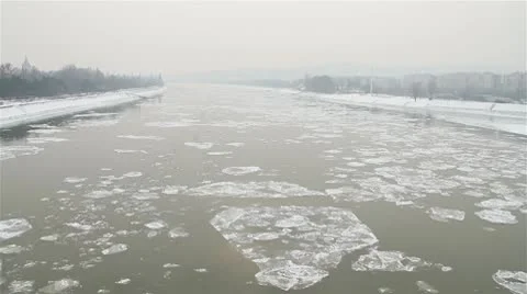 Ice on River Dramatic Scene 29 city Stock Footage 10751270