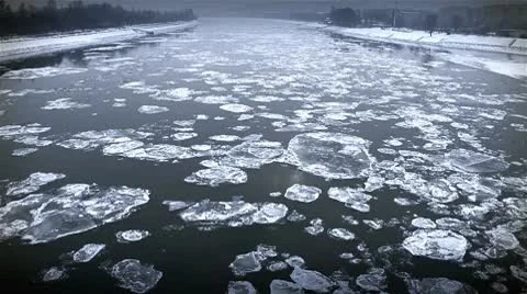 Ice on River Dramatic Scene 48 city stylized Stock Footage 10751346