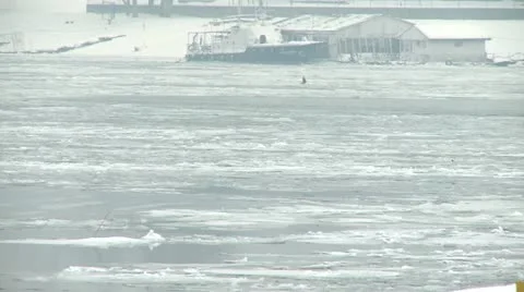 Ice on river, river covered with cracked ice Stock Footage 10819726