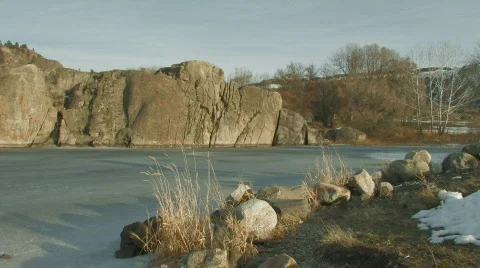 Ice on the river. Rocks on background Stock Footage 125625