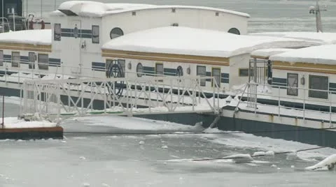 Ice on river, ship trapped in ice 2 Stock Footage 10819750