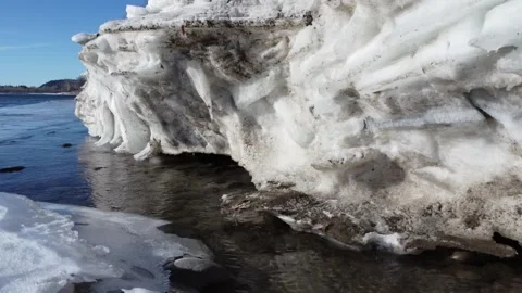 Ice on river shoreline Stock Footage 312030336