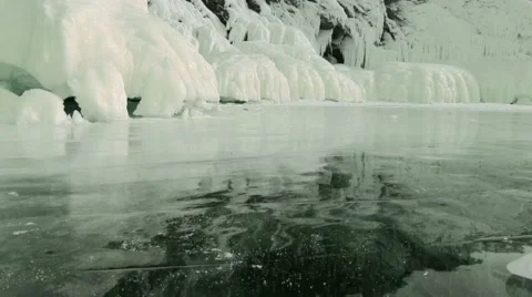 Ice on the rock Stock Footage 43036560
