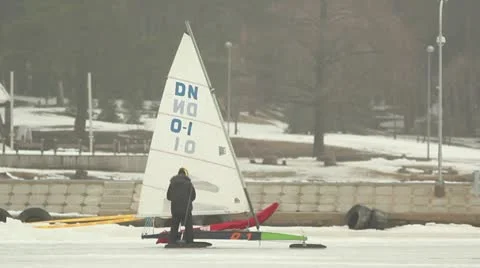 Ice sailing Stock Footage 10835492
