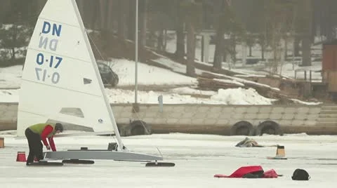 Ice sailing on river Video stock 10835441