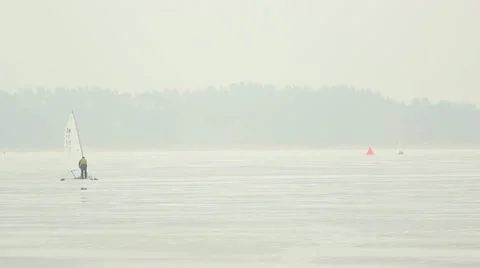 Ice sailing on river Stock Footage 10835448