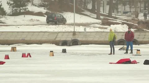 Ice sailing on river Stock Footage 10835461