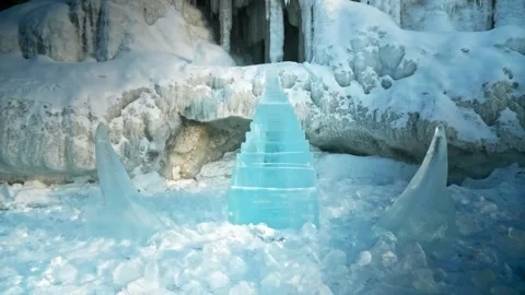 Ice sculpture in the form of steps. Ice sculpture festival on Olkhon Island. A Stock Footage 257763546