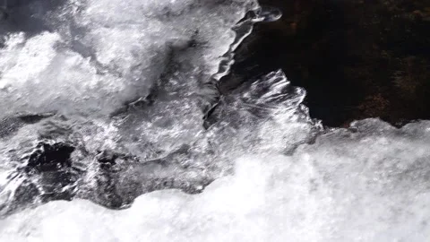 Ice on a shallow transparent river. Ice on the stream. Clear water Stock Footage 172000301