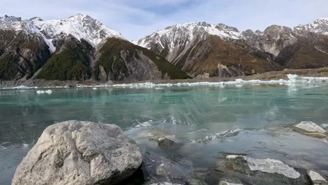 Ice Sheets Drifting into Rock, Tasman Glacier, South Island, New Zealand Stock Footage 248020778