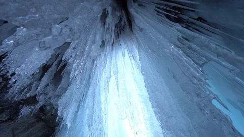 Ice shiny brilliant transparent sharp lake Baikal cave Winter Arctic Dolly 4k Stock Footage 88266955