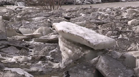 Ice shove during spring melt Stock Footage 39360334