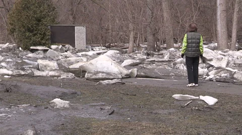 Ice shove during spring melt Stock Footage 39360491