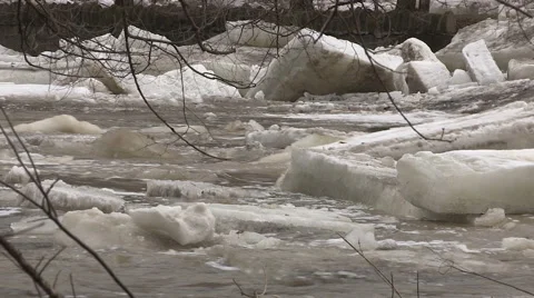 Ice shove during spring melt Stock Footage 48007291