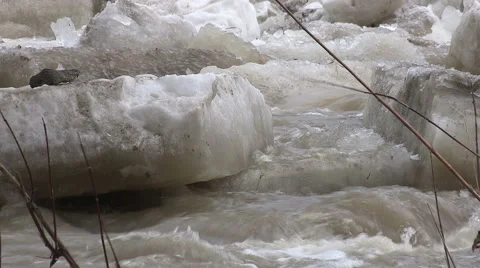 Ice shove during spring melt Stock Footage 48007421