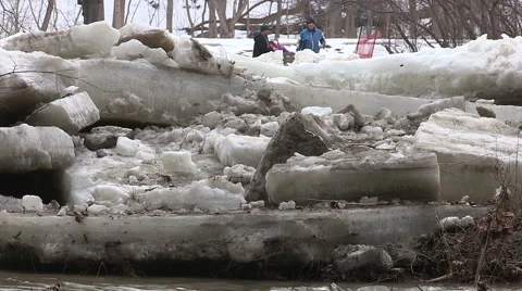Ice shove during spring melt Stock Footage 48008211