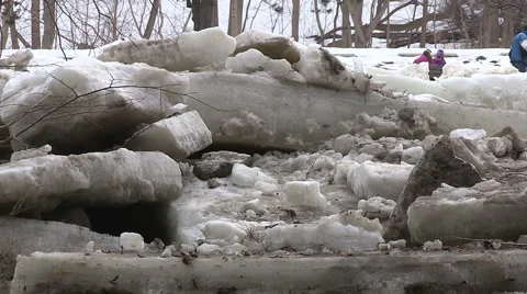 Ice shove during spring melt Stock Footage 48008253