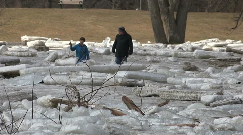 Ice shove during spring melt Stock Footage 48096298