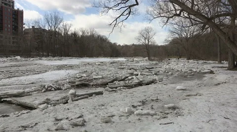 Ice shove during spring melt Stock Footage 48096451