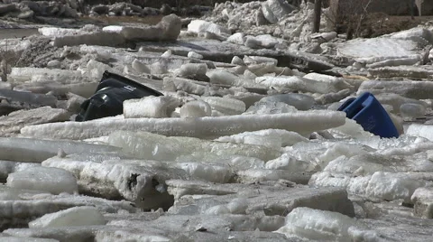 Ice shove during spring melt Stock Footage 48098828