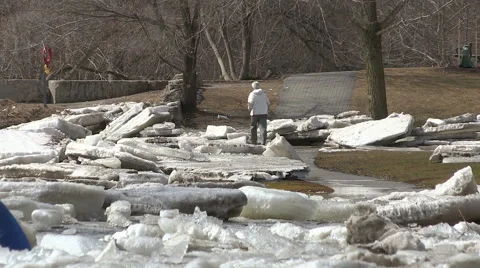 Ice shove during spring melt Stock Footage 48100423