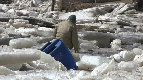 Ice shove during spring melt Stock Footage 48102318