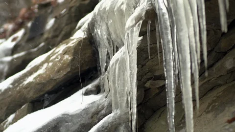 Ice Sickle w Snow Stock Footage 90625889