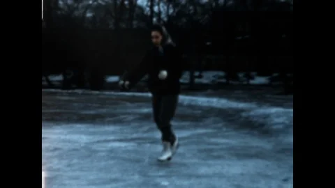 Ice Skaing in the Winter of 1957 Stock Footage 106099536