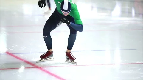 Ice skaters start. Slow motion. Stock Footage 47158374