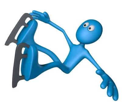 Ice skating blue guy is falling - 3d illustration Stock Illustration