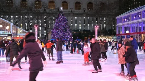 Ice Skating in Bryant Park Stock Footage 122607845