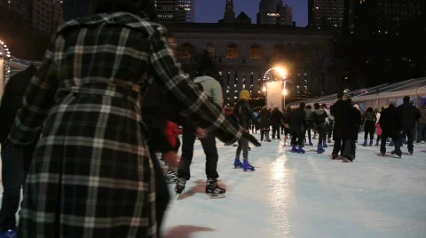 Ice Skating in Bryant Park in New York City Stock Footage 679853