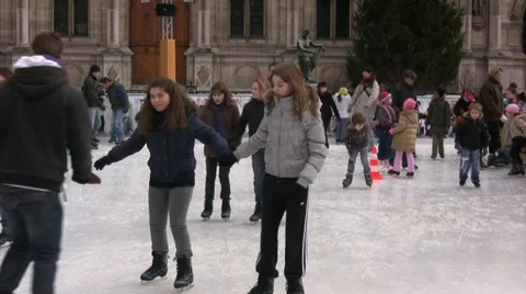 Ice skating crowd Stock Footage 8457827