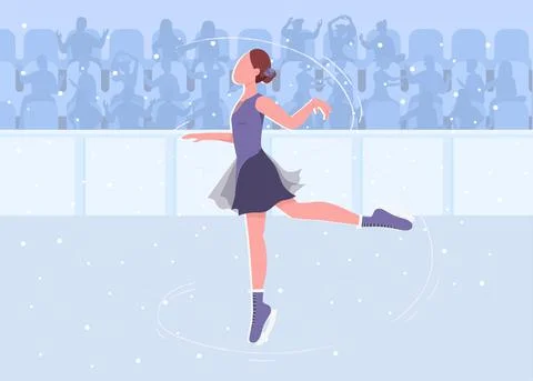 Ice skating flat color vector illustration Stock Illustration
