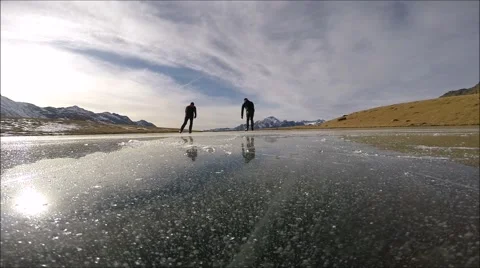 Ice skating - Frozen lake Stock Footage