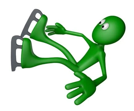 Ice skating green guy is falling - 3d illustration Stock Illustration