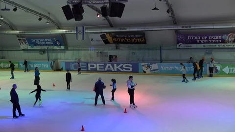 Ice skating in a hall Stock Footage 107730266