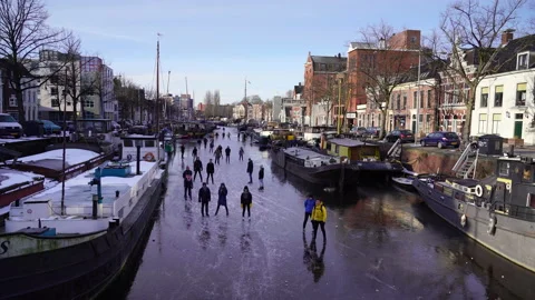 Ice skating in Holland Stock Footage 157255100