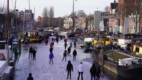 Ice skating in Holland Stock Footage 157255137