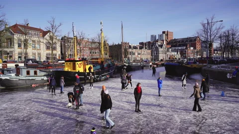 Ice skating in Holland Stock Footage 157255173