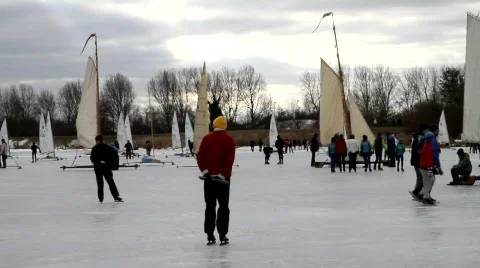 Ice skating, ice sailing Stock Footage 628386