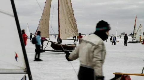 Ice skating, ice sailing Stock Footage 628387