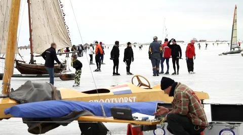 Ice skating, ice sailing Stock Footage 628405