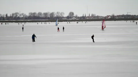 Ice skating, ice sailing Stock Footage 628415