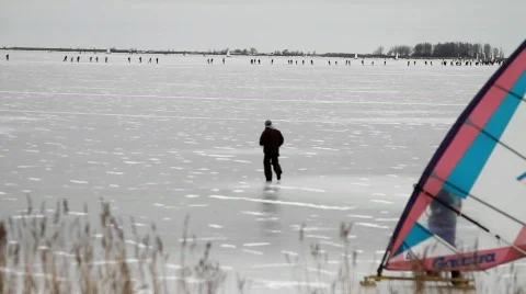 Ice skating, ice sailing Stock Footage 628419