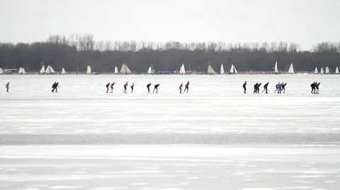 Ice skating, ice sailing Stock Footage 628422