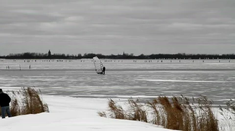 Ice skating, ice sailing Stock Footage 628430